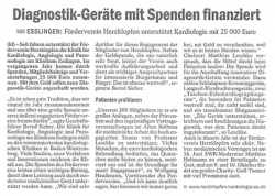 Zeitungsartikel_esslingen_foerderverein_scheckuebergabe_herzklopfen_kardiologie